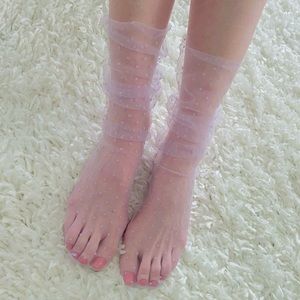 New! Lavender Handmade Sheer Tulle Polka Dot Socks
